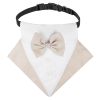 wedding suit dog collar pet saliva towel dog wedding triangle scarf - Khaki white triangular scarf collar suit - L