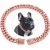 Dog Chain Crystal Artificial Diamondoid Dog Collar Walking Metal Chain Collar With Secure Buckle - Rose Gold - XXL