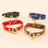 Leather Pet Collars Pet paw print bone alloy bell collar dog collar Best Santa Xmas Gifts cat collar - Black - XL