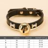 Leather Pet Collars Pet paw print bone alloy bell collar dog collar Best Santa Xmas Gifts cat collar - Black - M