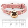 Leather Pet Collars Pet paw print bone alloy bell collar dog collar Best Santa Xmas Gifts cat collar - Pink - S