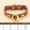 Leather Pet Collars Pet paw print bone alloy bell collar dog collar Best Santa Xmas Gifts cat collar - brown - M