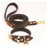 Flower Print Pet Dog Collar Leash Set For Small Medium Dogs Leather - L - Black