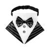 wedding suit dog collar pet saliva towel dog wedding triangle scarf - Black and white striped triangular scarf collar suit - M