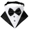 wedding suit dog collar pet saliva towel dog wedding triangle scarf - Black and white triangular scarf collar suit - L