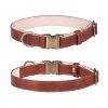 Leather dog collar; Leather Dog Collar Soft Padded Breathable Adjustable Tactical Pet Collar with Durable Metal Buckle for Small Medium Large Dogs - L