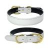 Genuine Leather Dog Collar; Wide Dog Collar; Soft Padded Breathable Adjustable Tactical Waterproof Pet Collar - White - M 42*2.0cm