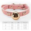 Leather Pet Collars Pet paw print bone alloy bell collar dog collar Best Santa Xmas Gifts cat collar - Pink - M