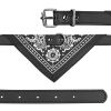 Adjustable Bandana Leather Pet Collar Triangle Scarf - Black - L