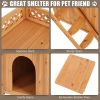 New Style Wood Pet House With Roof Balcony and Bed Shelter - brown - Pets