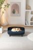 Scandinavian style Elevated Dog Bed Pet Sofa With Solid Wood legs and Bent Wood Back, Velvet Cushion, BLACK - as Pic