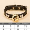 Leather Pet Collars Pet paw print bone alloy bell collar dog collar Best Santa Xmas Gifts cat collar - Black - S