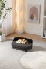 Scandinavian style Elevated Dog Bed Pet Sofa With Solid Wood legs and Bent Wood Back, Cashmesh Cushion, Black wood, Darcy grey cashmesh - as Pic