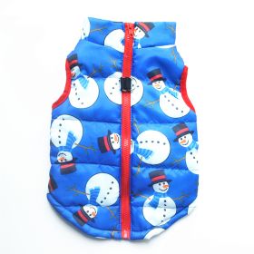 New Dog Clothes Winter Thickened Dog Cotton-padded Jacket Waistcoat Vest Down Silk Cotton Traction Buckle (Option: Christmas Blue Snowman-XS)