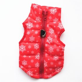 New Dog Clothes Winter Thickened Dog Cotton-padded Jacket Waistcoat Vest Down Silk Cotton Traction Buckle (Option: Christmas Red Snowflake-L)