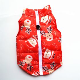 New Dog Clothes Winter Thickened Dog Cotton-padded Jacket Waistcoat Vest Down Silk Cotton Traction Buckle (Option: Christmas Red Old Man-M)